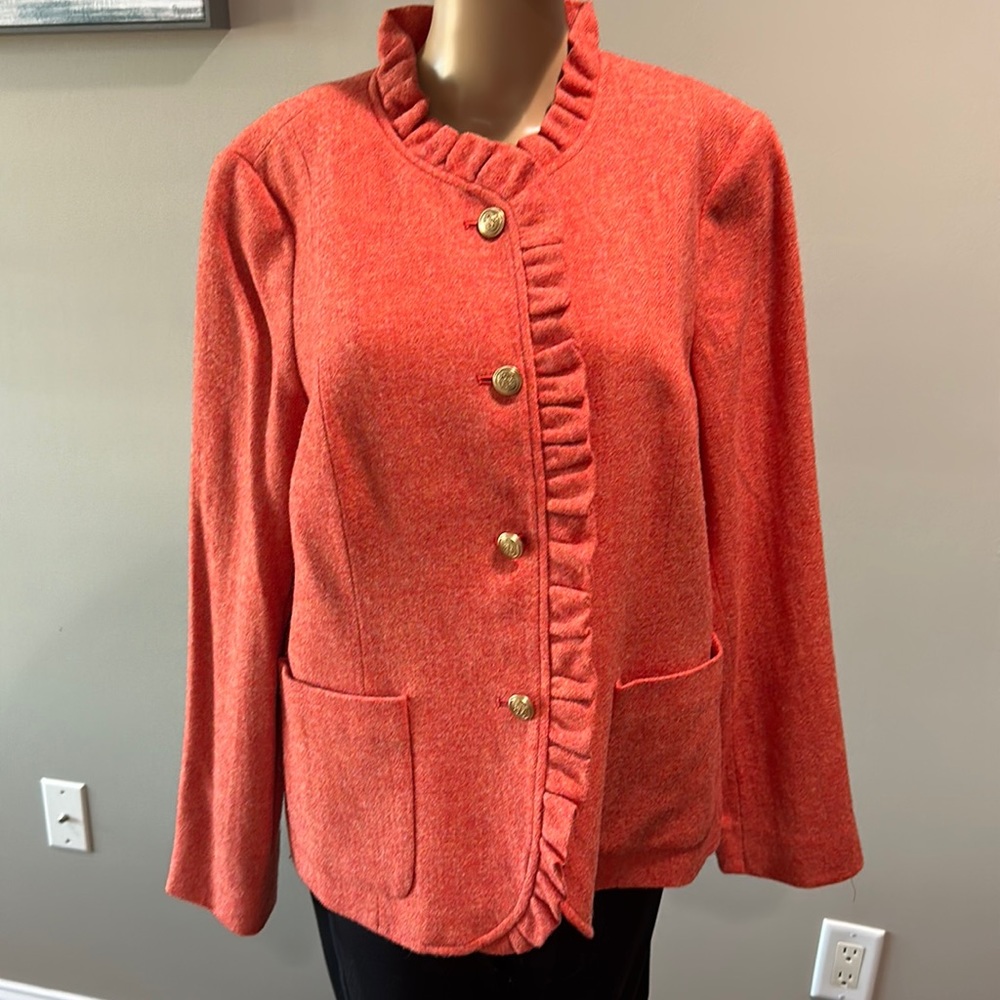 Talbots Ruffle Red Wool Lined blazer new with tags XL